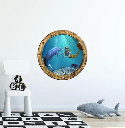 Stickit Graphix Porthole Window Wall Sticker Mermaid And Dolphin 24 Inch