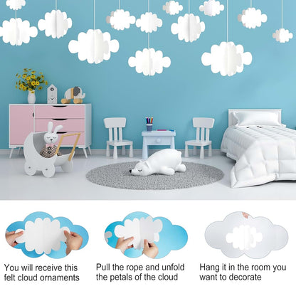 Ayfjovs 18 Piece White Felt Cloud Hanging Decor for Ceiling