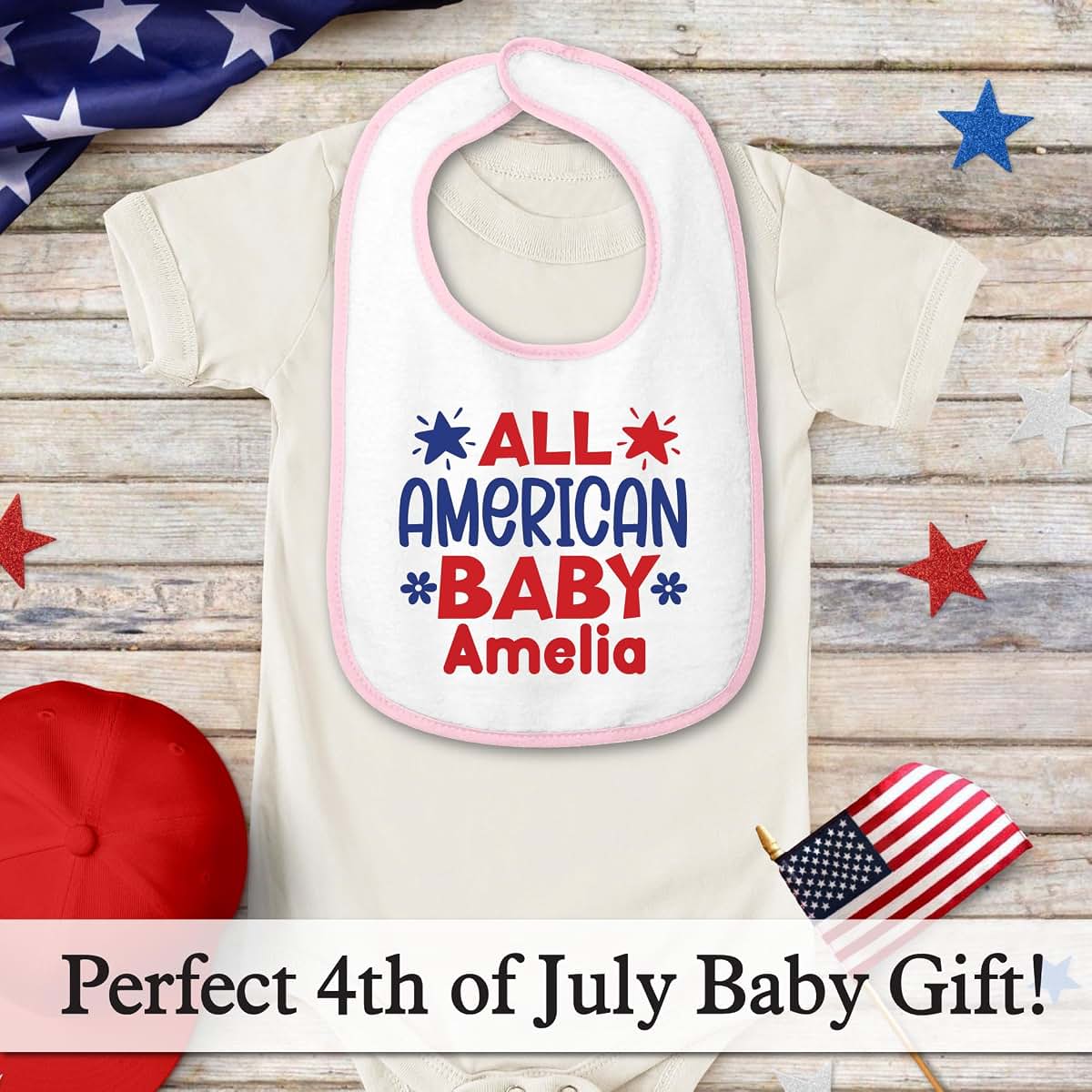 Smiling Jindo Personalized All American Baby Bib (photo 3)
