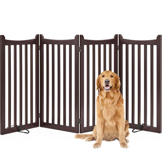 BabyOneStop Wooden Pet Gate 4-Panel Freestanding Espresso Barrier