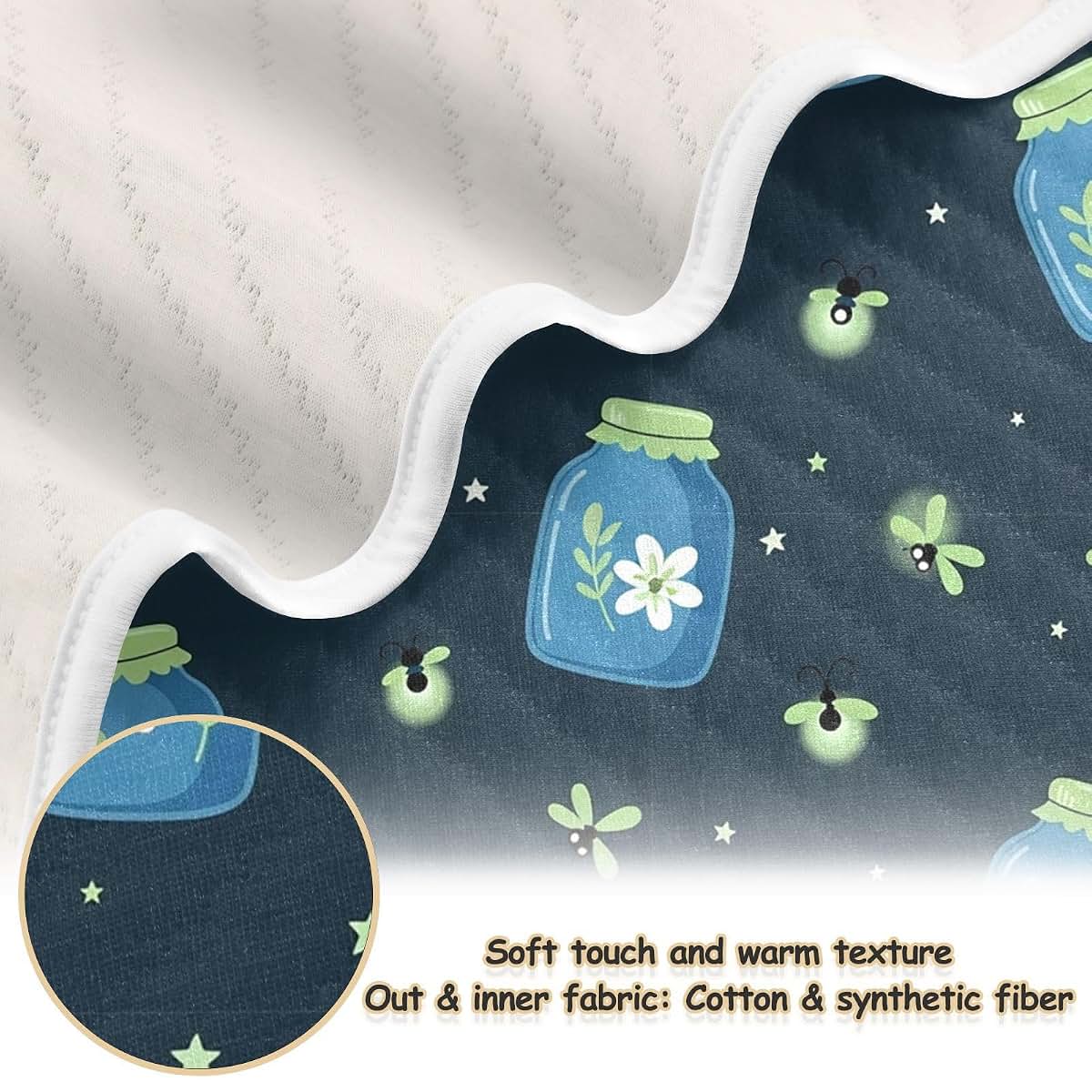 WIFIU Jar Flowers Fireflies Baby Blanket 30x40 in