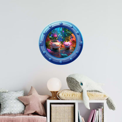 Stickit Graphix Axolotls Wall Decal - Cute Porthole Sticker