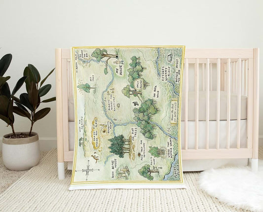 The BookTales Winnie The Pooh 100 Acre Wood Baby Blanket, Minky Fabric