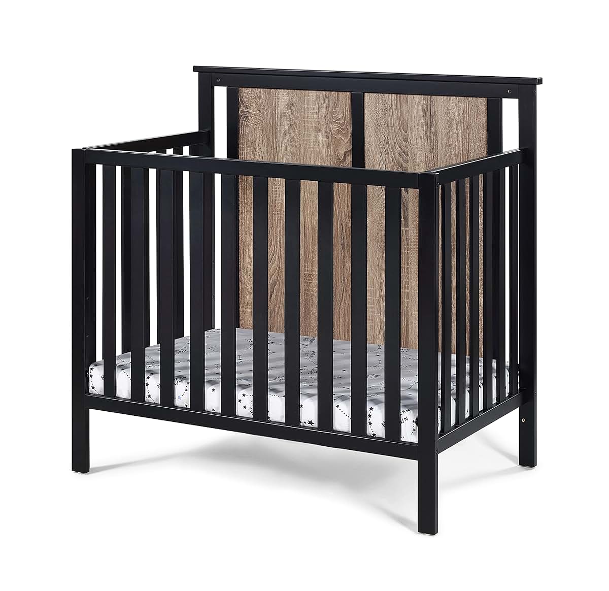 Suite Bebe Connelly 3-in-1 Mini Crib in Black/Vintage Walnut with Mattress Pad