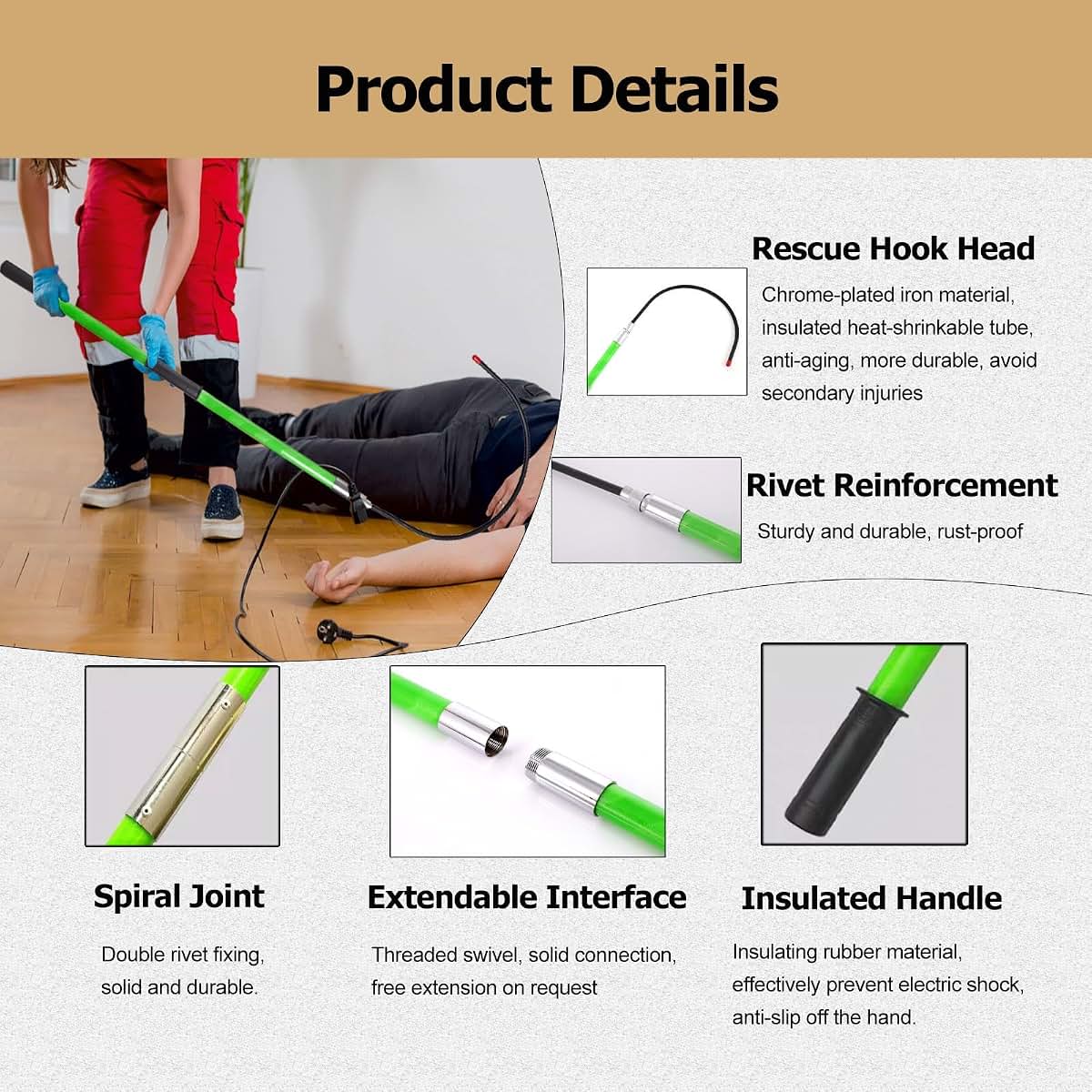 Insulated Rescue Hook 3 Set With Canvas Bags Fiberglass 100kg