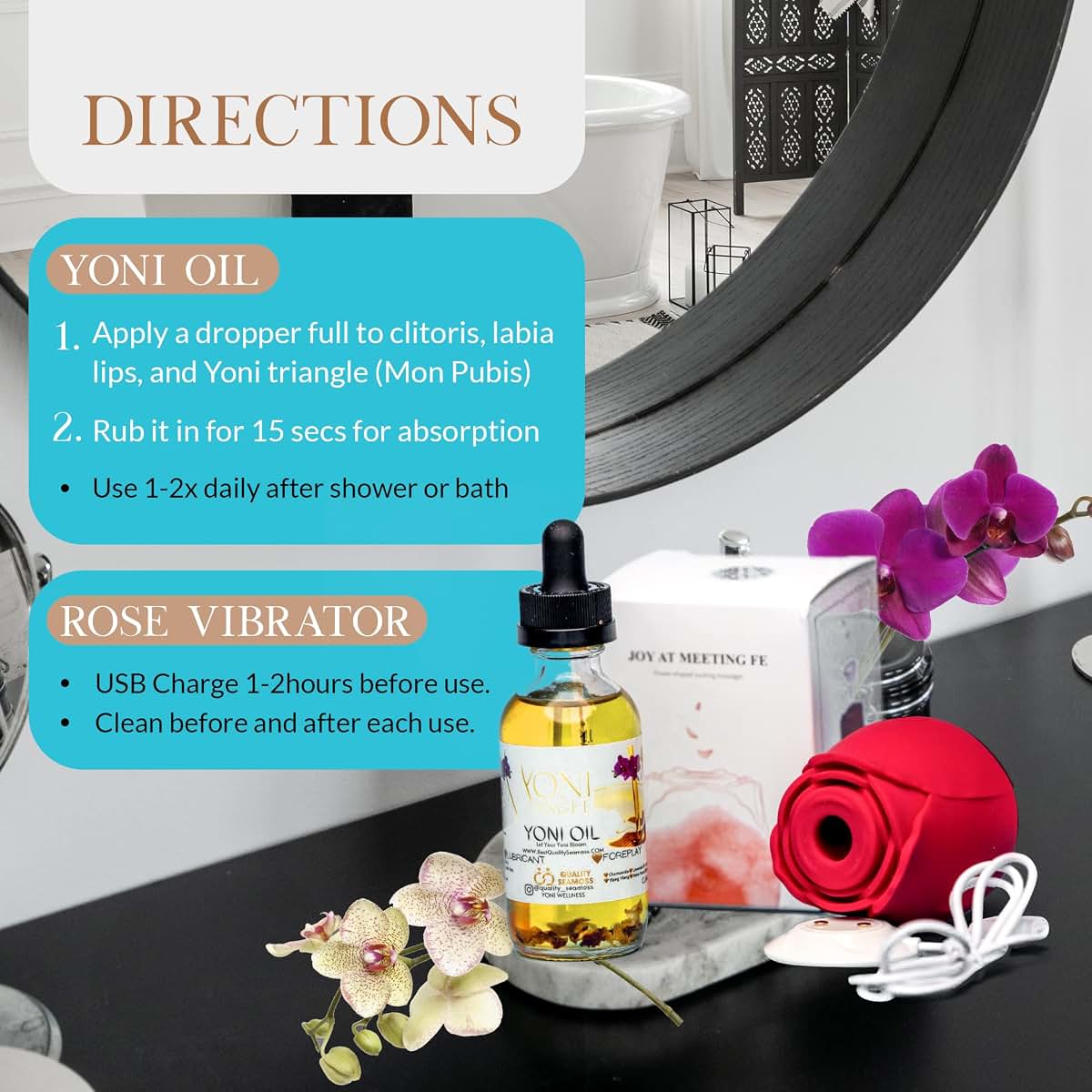 USA Made Yoni Oil, Mint Fresh Feminine Care Oil, Herbal Blend with Tea Tree, Jasmine & Chamomile, 2 oz