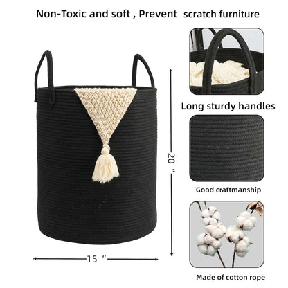 Junbole Woven Cotton Rope Laundry Hamper for Nursery Storage