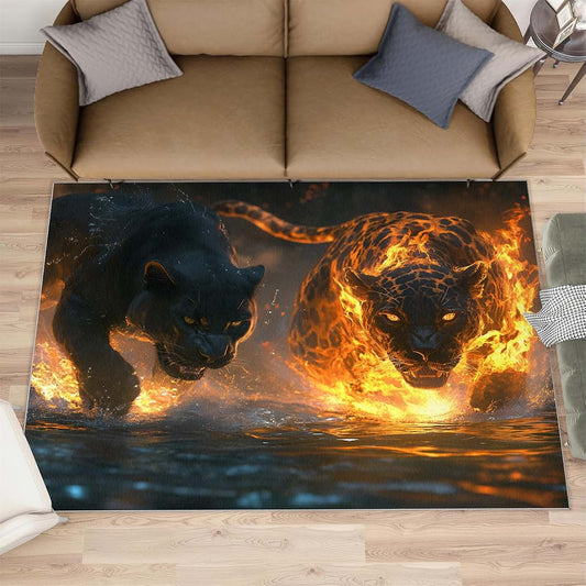 HYGIUID Leopard Area Rugs 4x5 - Flame Cheetah Rug for Entryway, Fantasy Animals Washable Entry Way Rugs Kids Carpet for