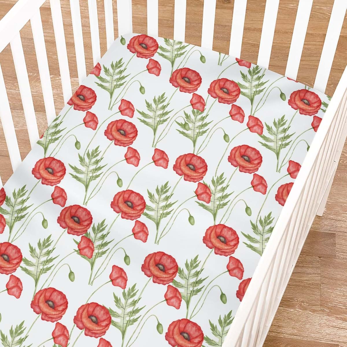 BabyOneStop Floral Fitted Baby Crib Sheet 52"x28" Red Poppy