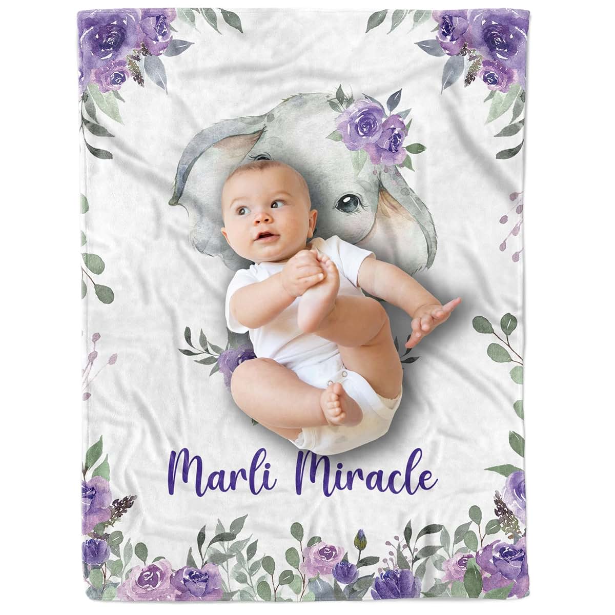 Arteaga Personalized Baby Blanket for Girls - Purple Elephant Design (photo 2)
