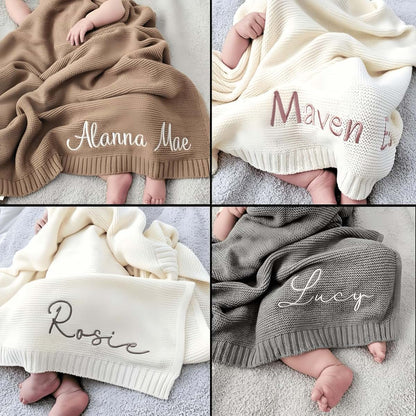 Esthqetic Custom Embroidered Baby Blanket with Name, Personalized Knit Baby Blanket Gifts, Soft Knitted Baby Blanket (photo 4)
