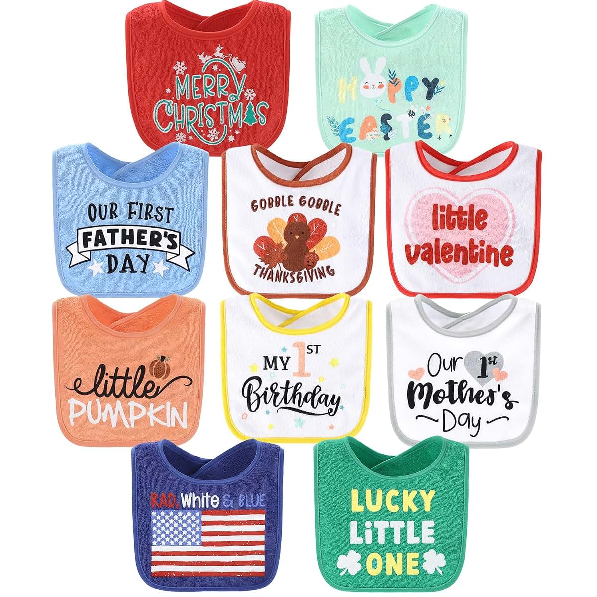 Peanutshell Unisex Cotton Bibs Set of 10 for Newborn and Toddlers