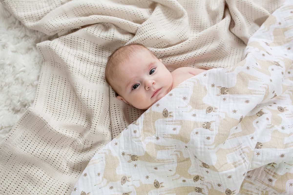 Lulujo Baby 100% Cotton Muslin Swaddle Blanket, 47 x 47-Inches, Modern Llama