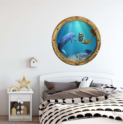 Stickit Graphix Porthole Window Wall Sticker Mermaid And Dolphin 24 Inch