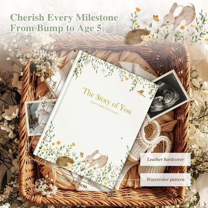 Lanpn Baby Memory Book - Leather Cover First 5 Year Milestone Journal (154 Pages)