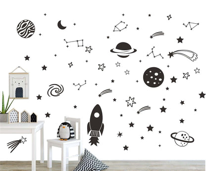 JURUOXIN Outer Space Stars Plant Wall Decal Vinyl Astronaut Stickers Nursery Decor Gift for Kids Boy Girl Bedroom Art