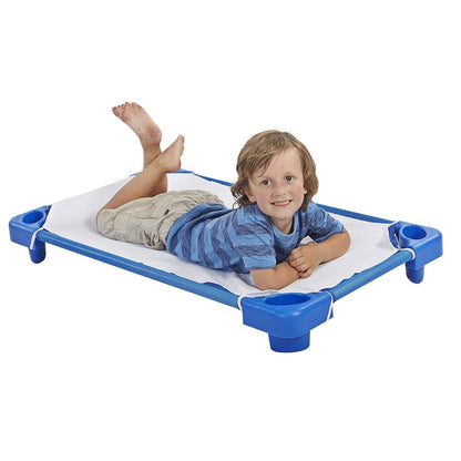 ECR4Kids Stackable Kiddie Cot with Sheet, RTA, Toddler Size, 6-Pack, Blue | Breathable mesh, GREENGUARD Gold Certified