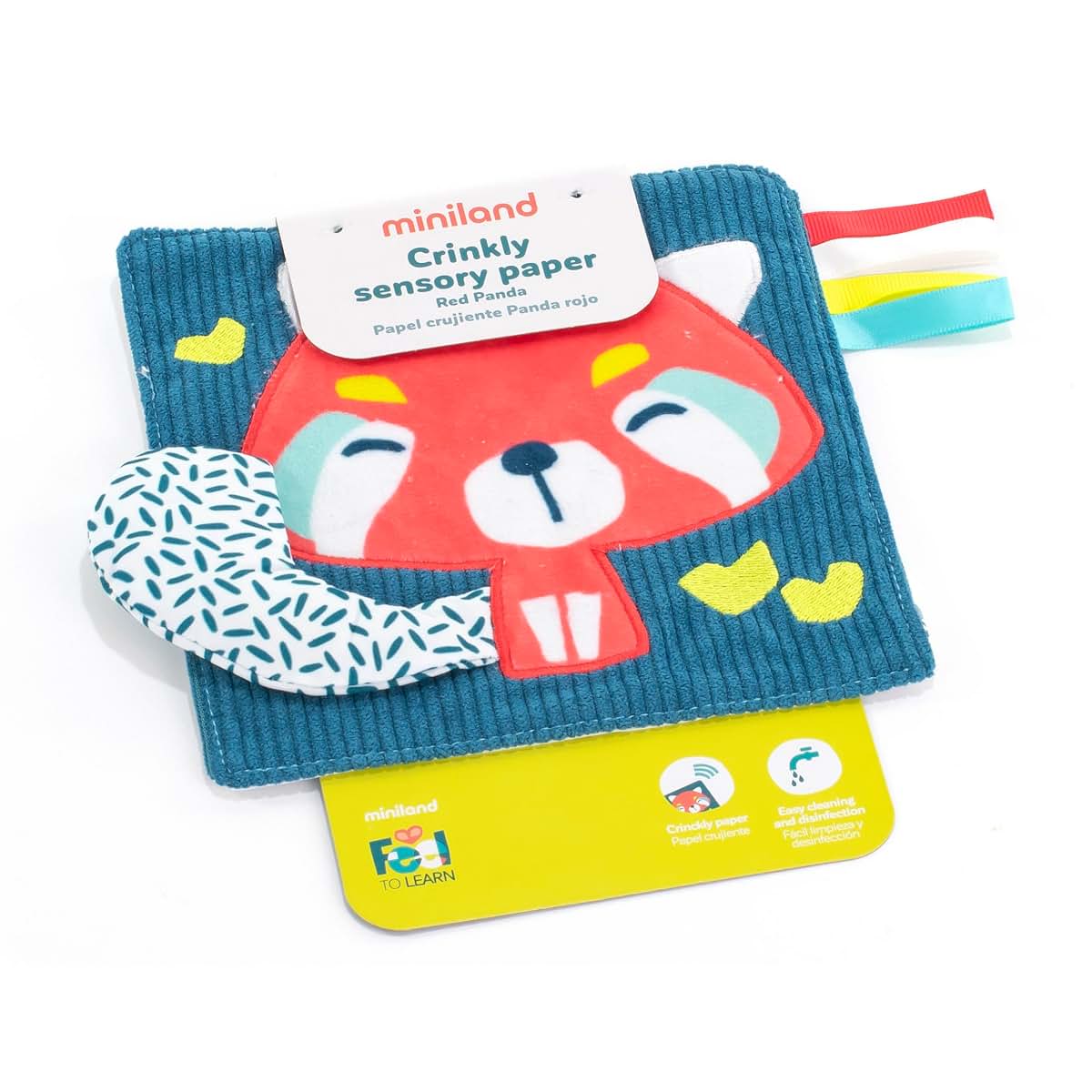 Miniland Feel To Learn Crinkly Sensory Paper Red Panda for Infants & Toddlers