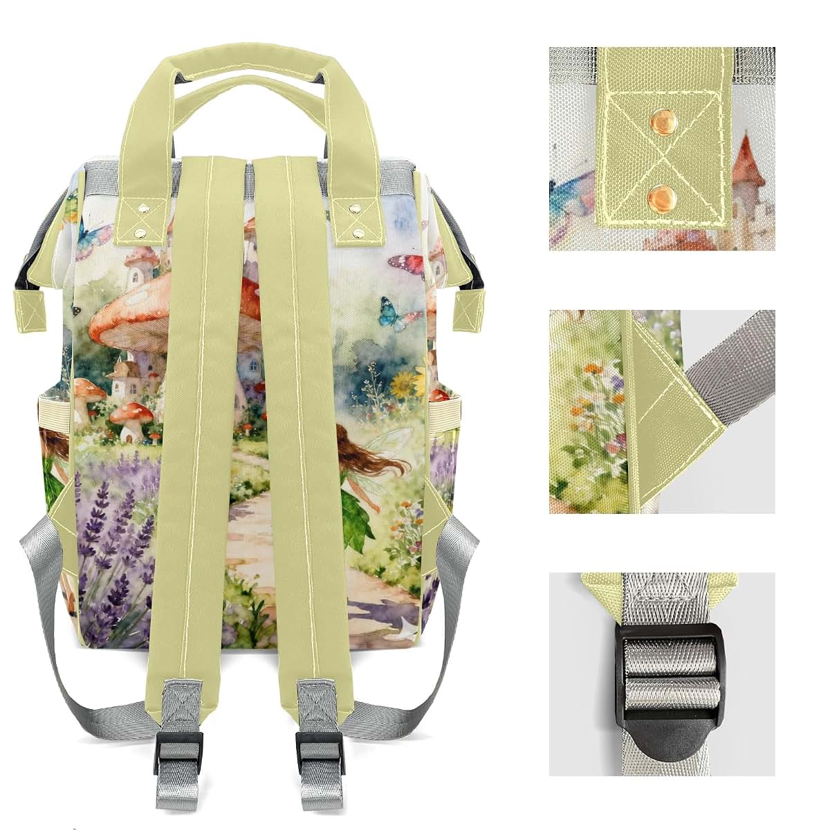 LiSoAkWE Personalized Diaper Bag Mushroom Castle Flower Fairy Nursing Baby Bags Nappy Bag with Name Casual Travel Nappy (photo 4)