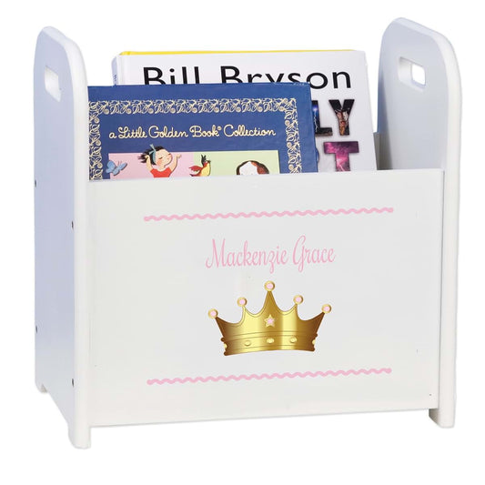 My Bambino Personalized Book Caddy Storage Bin with Pink Princess Crown | Personalized Kids Gift