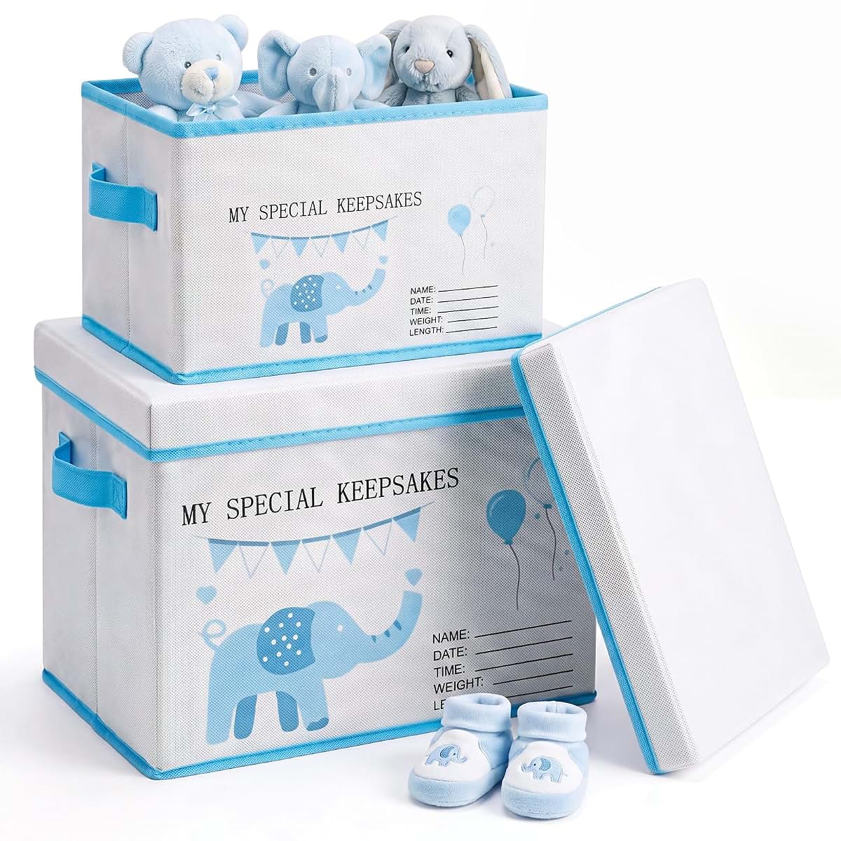 LemonRoad Baby Memories Keepsake Box with Lid Elephant Design Non-Woven & Cardboard