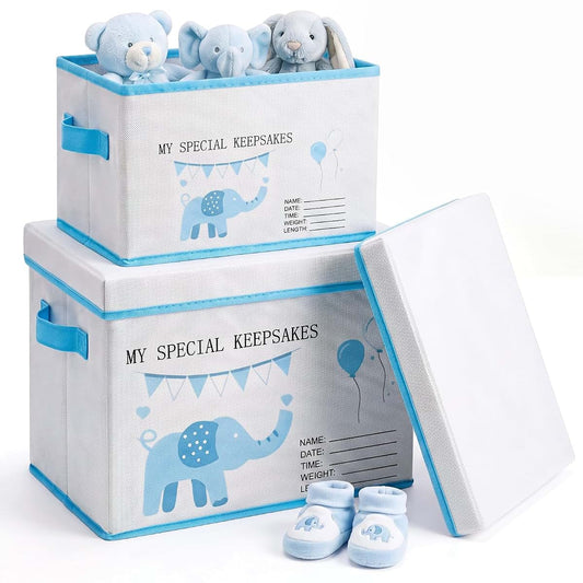 LemonRoad Baby Memories Keepsake Box with Lid Elephant Design Non-Woven & Cardboard
