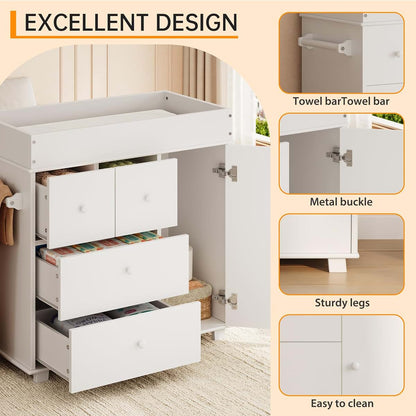 PeacefulHues Baby Changing Table Dresser With 5 Drawers White (photo 3)
