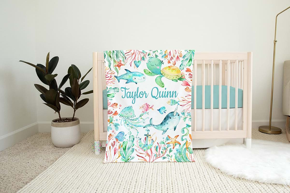 Sweet Blooms Decor Sea Animals Baby Blanket With Turtle Octopus Jelly Fish Whale Horse Design (photo 2)