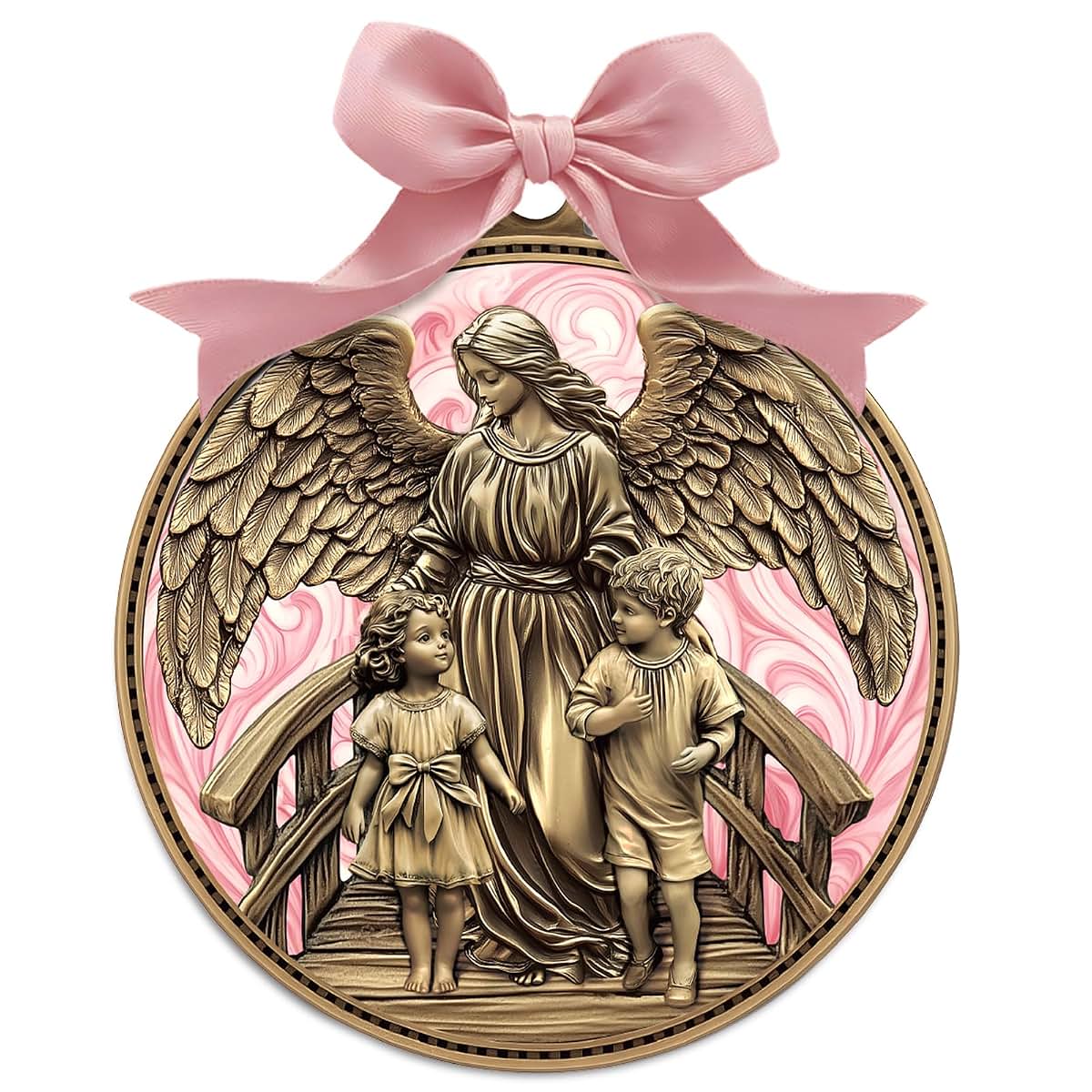 Misdary Guardian Angel Crib Medal with Pink Ribbon, 3 Inch Nursery Keepsake