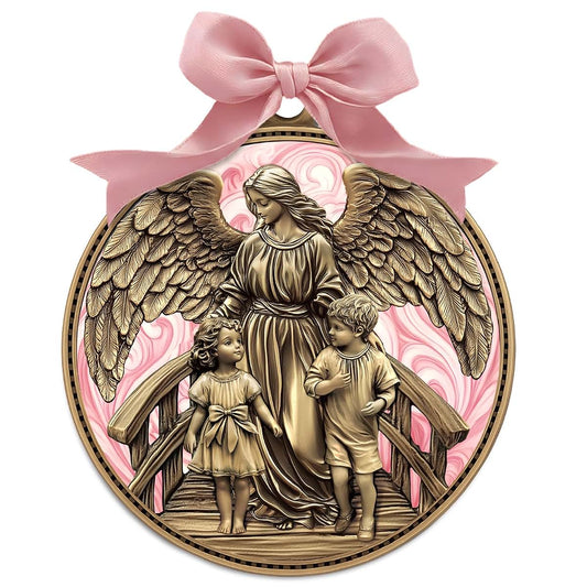 Misdary Guardian Angel Crib Medal with Pink Ribbon, 3 Inch Nursery Keepsake