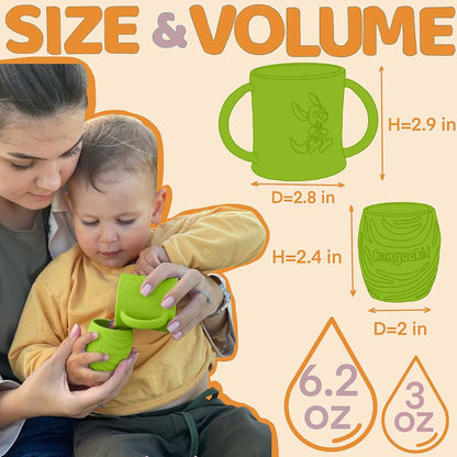 Kangookid Open Cup Set for Baby, 2 Silicone Training Cups for Toddlers 6+ Months, Green