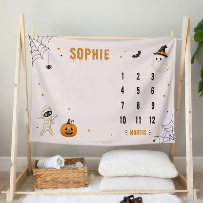 L&NG Ghost Baby Milestone Blanket, Personalized Halloween Photo Prop (photo 2)