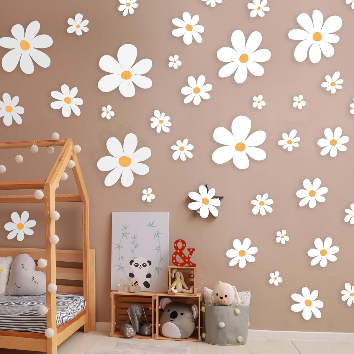 MAFOX Classic Style Daisy Wall Decal - 12 Sheets of Big White Vinyl Flower Wall Stickers
