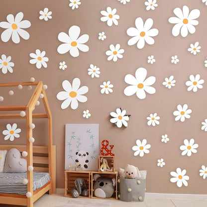 MAFOX Classic Style Daisy Wall Decal - 12 Sheets of Big White Vinyl Flower Wall Stickers