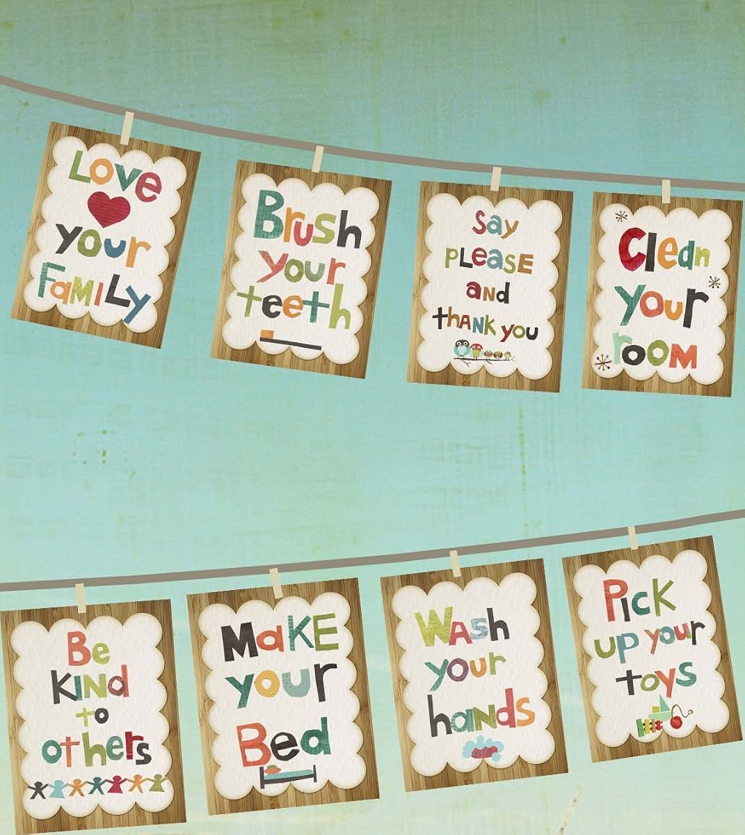 Good Manners 5x7 Wall Cards Set of 8, Nursery Wall Decor Prints