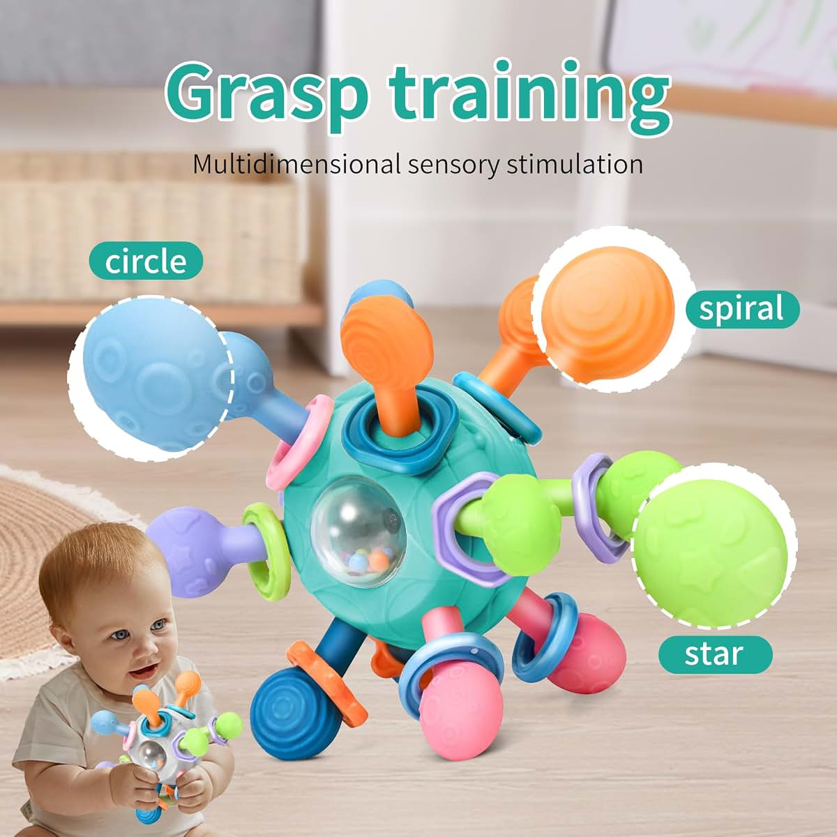 MonoTele Baby Montessori Teething Toys for 0-6 6-12 Months Infant Teethers Sensory Toys for Babies 0 3 6 9 12 18 Months (photo 4)