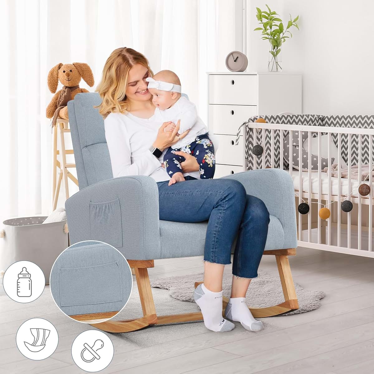 HCHAIRH Rocking Chair Nursery, Modern Nursing Glider Rocking Chairs Comfy Rocker Armchair with Solid Wood Legs for (photo 4)