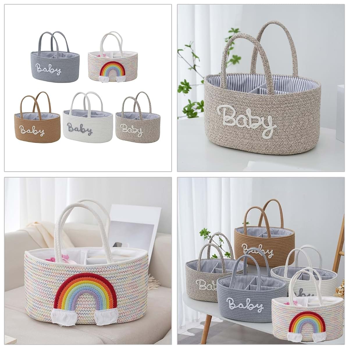 jiahesuw Cotton Cloth Diaper Organizes Portable Storage Basket with Compartments Foldable Nursery Storage Bin for Baby (photo 2)