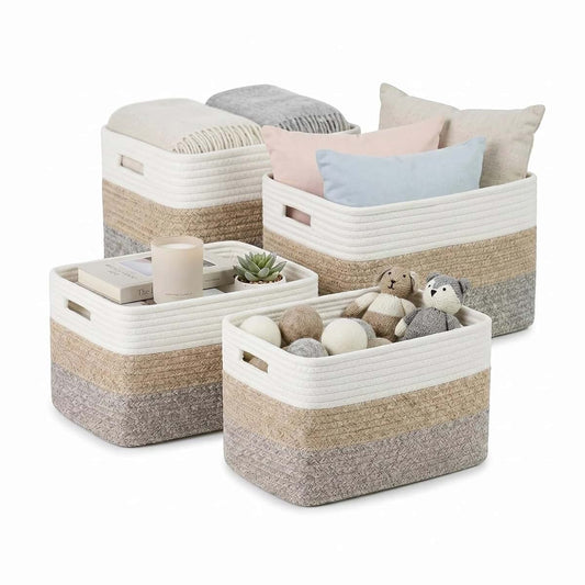 LskoYtsa Hand-Woven Cotton Rope Storage Boxes, Set Of 4