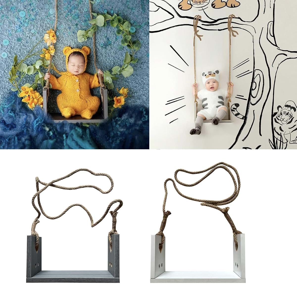 MHADBKH Newborn Photography Props Wood Baby Swing Hammock (photo 2)