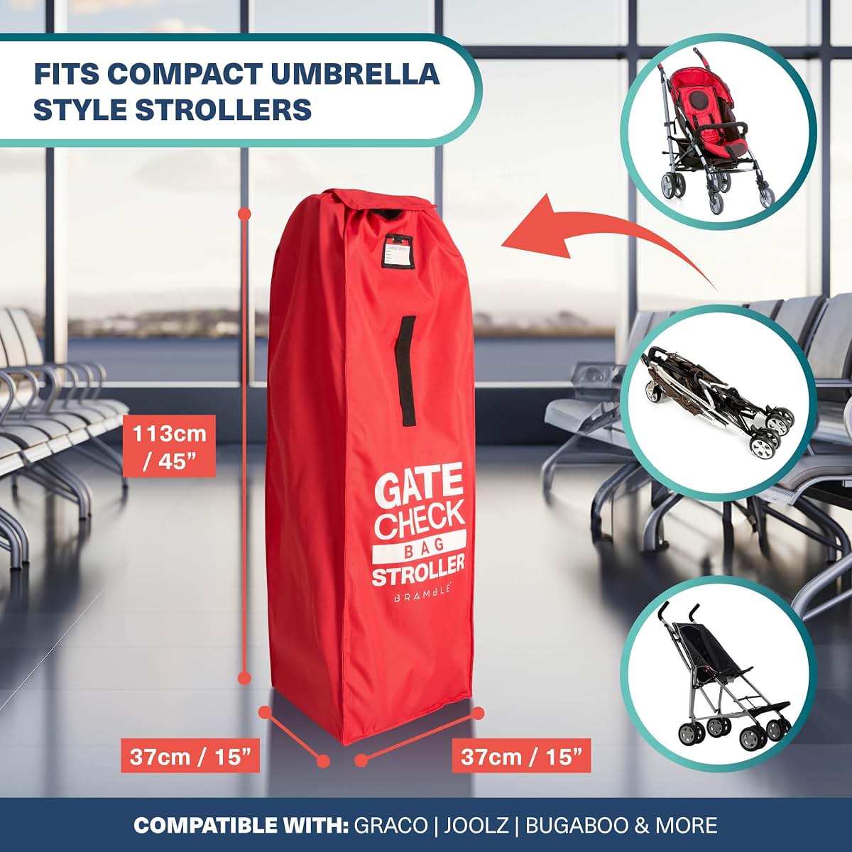 Bramble 47 Inch Large Umbrella Stroller Bag for Airplane with Flip Top and ID Window, 600D Oxford