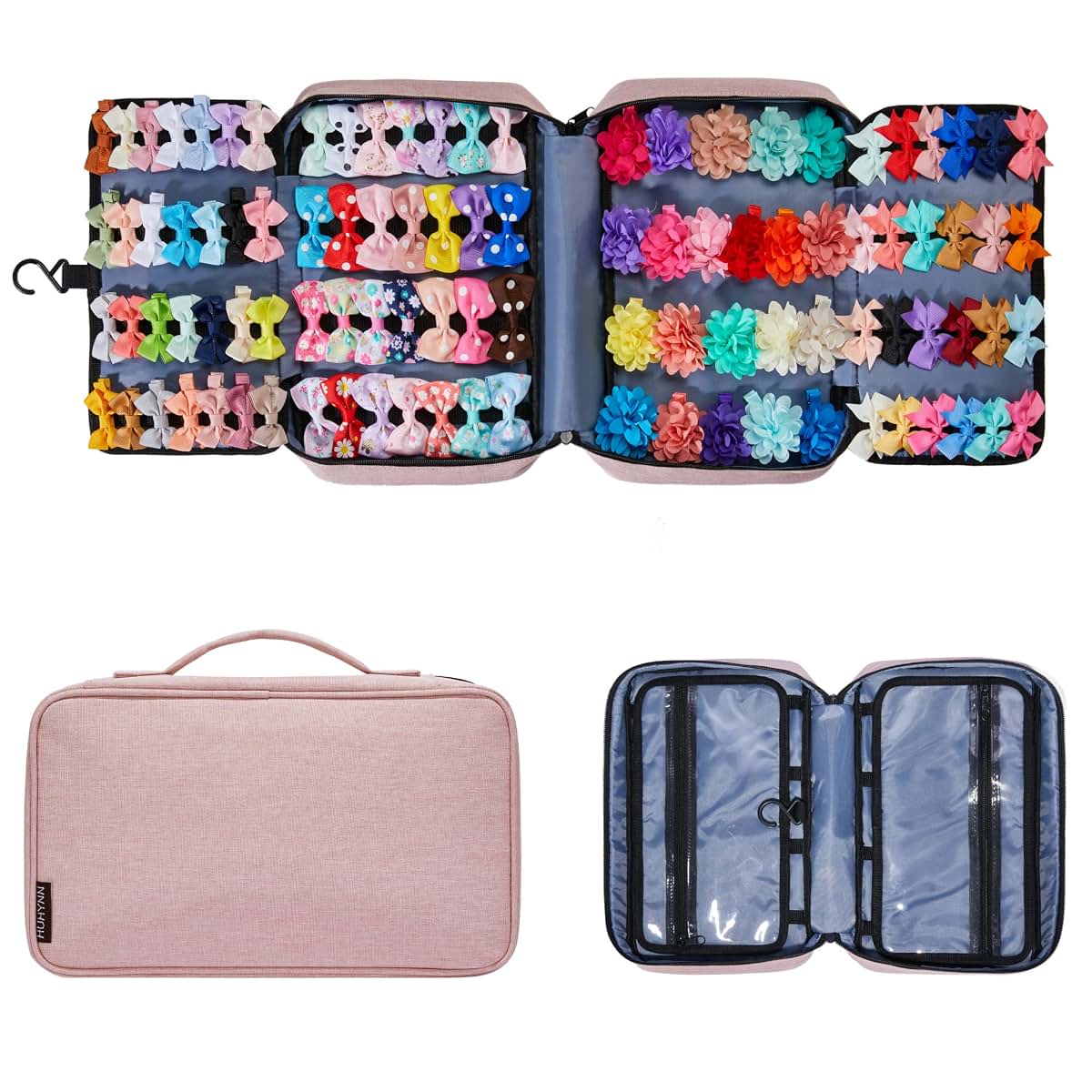 HUHYNN Hair Accessories Organizer for Girls with Multi-Compartments, Pink