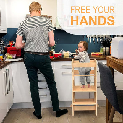Wood City Kitchen Step Stool with Safety Rail and Adjustable Height