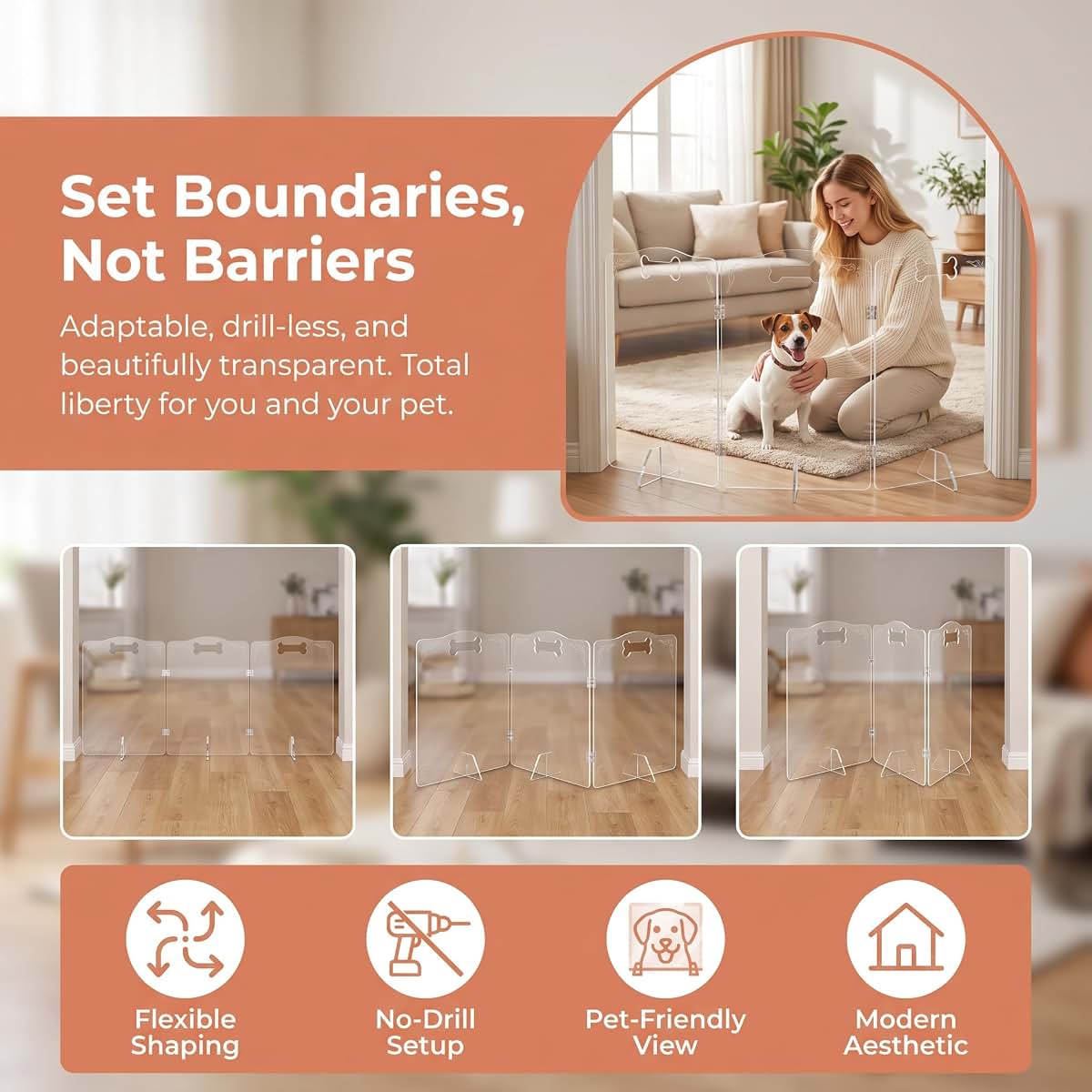 Clearlature Clear Acrylic Dog Gate Freestanding Transparent Fence (photo 3)