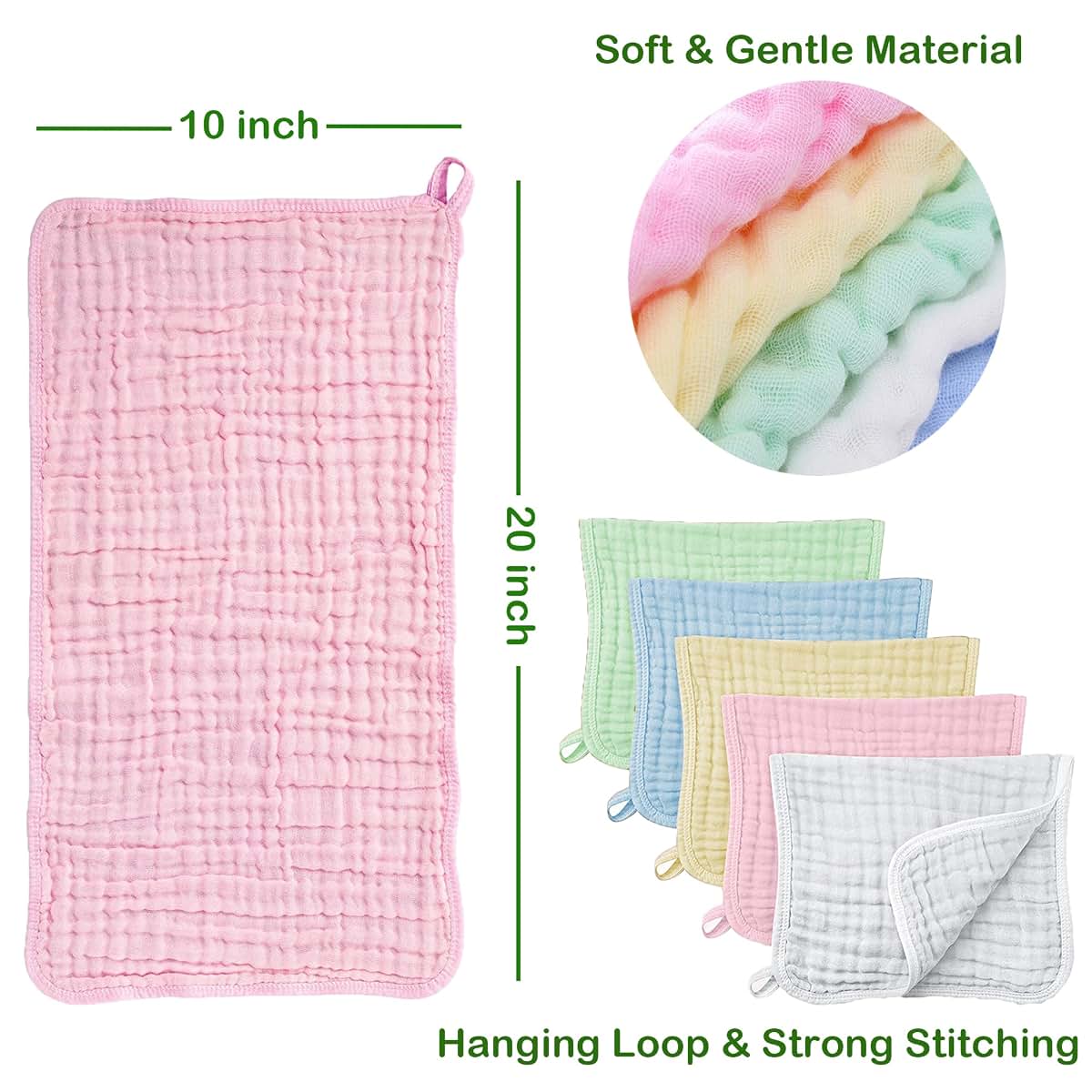Olivok Muslin Baby Burp Cloths, 6-Layer Cotton Feeding Wipes, Pack Of 5 (photo 4)