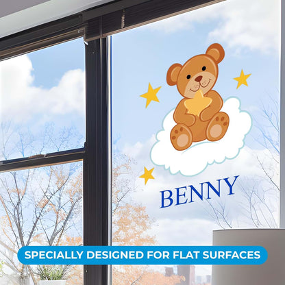 BabyOneStop Custom Name Teddy Bear Cloud and Stars Wall Decal