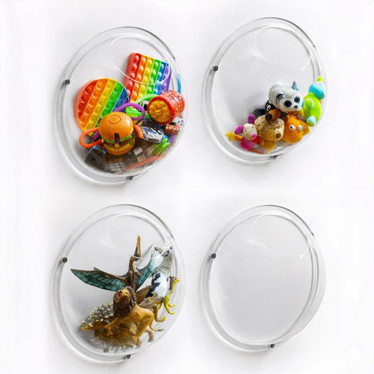 Gomos Acrylic Wall Organizer - 4 -Pack Toy Storage and Dispenser - Transparent Acrylic Wall Pocket - Easy Installation