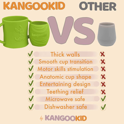 Kangookid Open Cup Set for Baby, 2 Silicone Training Cups for Toddlers 6+ Months, Green