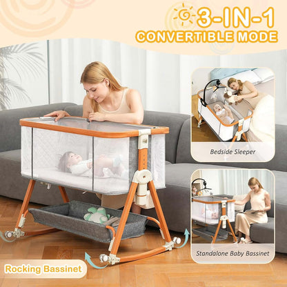 BLBBLBGDD 3 in 1 Bassinet, Baby Bassinets Bedside Sleeper with Musical Toy