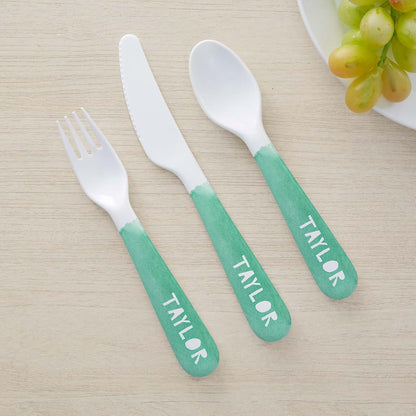 Personalization Universe Watercolor Name Personalized Kids 3pc Utensil Set (photo 2)